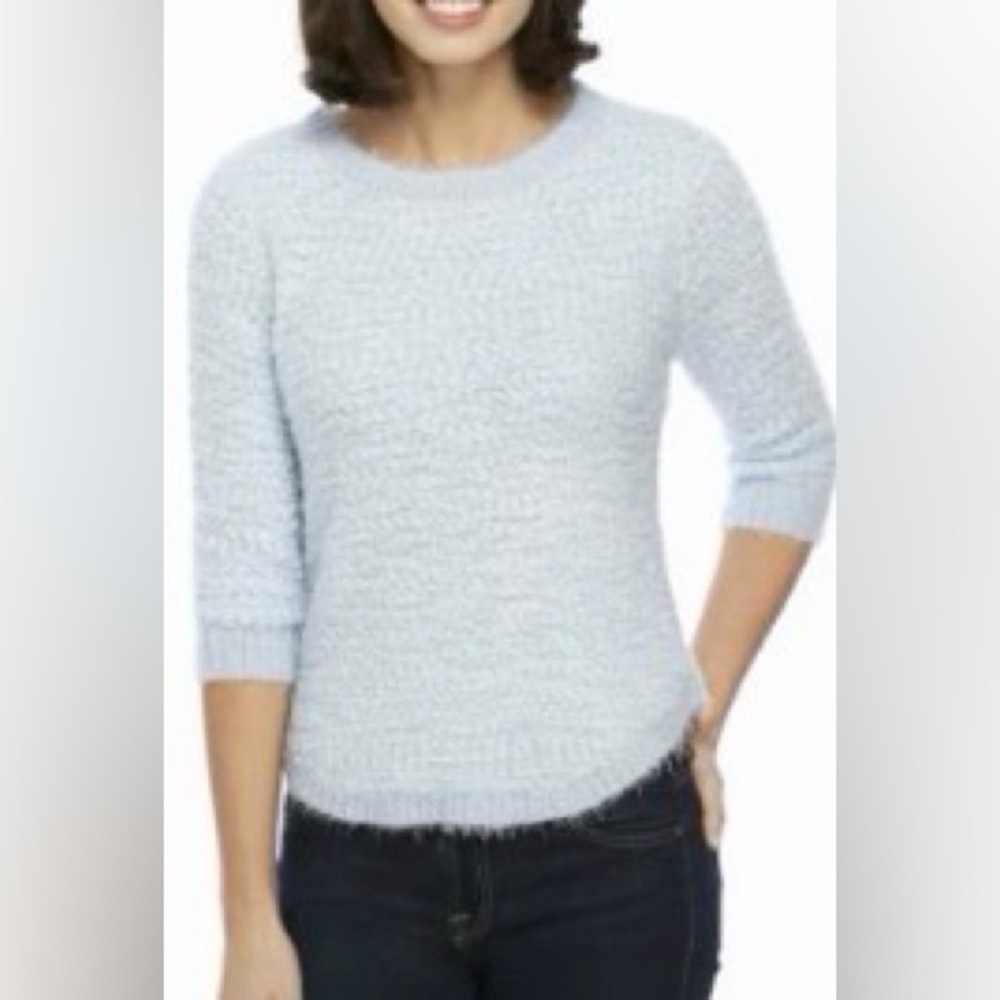 new directions Pale Blue Eyelash popcorn Fuzzy Crewneck Sweater